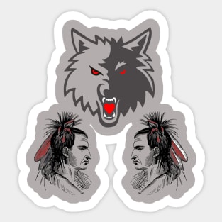 Native american twins & wolve Sticker